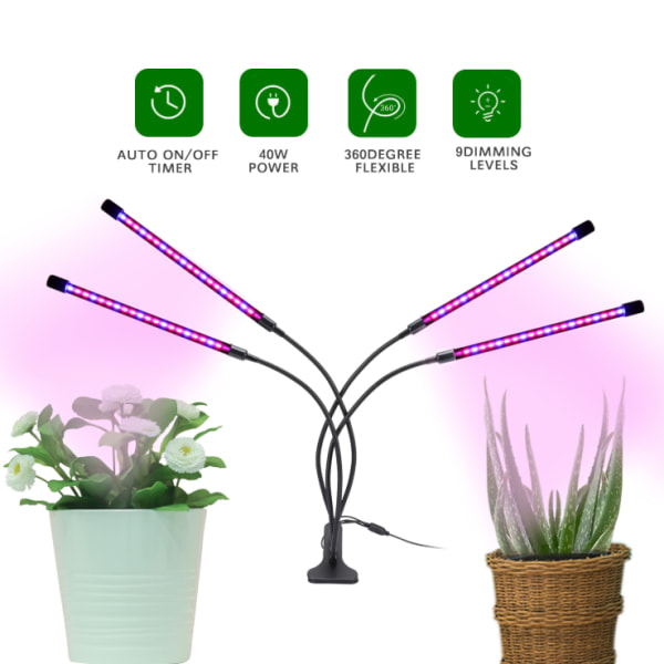 Fullspektrum LED Plant Grow Light, justerbart UV Bonsai Plant Grow Light (Tvårör LED Plant Grow Light, 5V-3A US/EU Adapter)