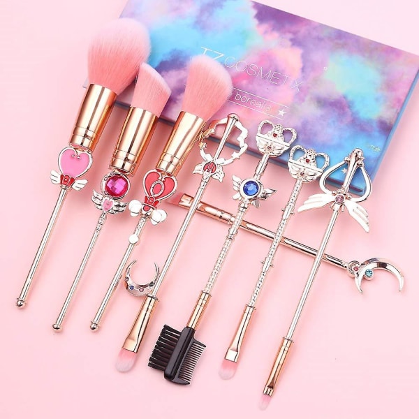 Sailor Moon set - 8kpl kosmeettinen set Professional Tool Kit Set Vaaleanpunainen kiristysnyöripussi mukana