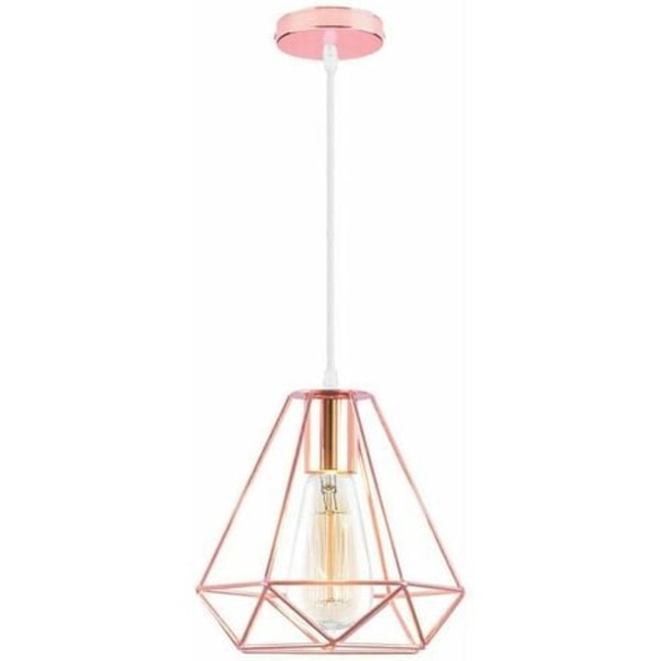 Modern Pendant Lamp 20cm, Elegant Chandelier Pendant Lamp Metal Shade Cage Shape Light Fixture (Rose Gold)