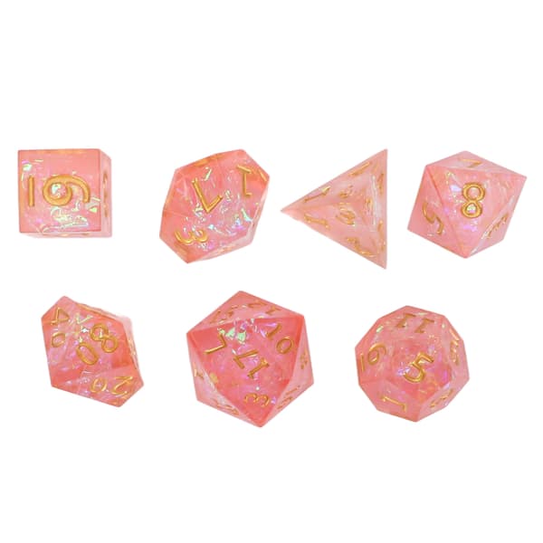 7 st Rosa Harts Polyedriska Tärningar Set Tydliga Siffror för Rollspel Brädspel