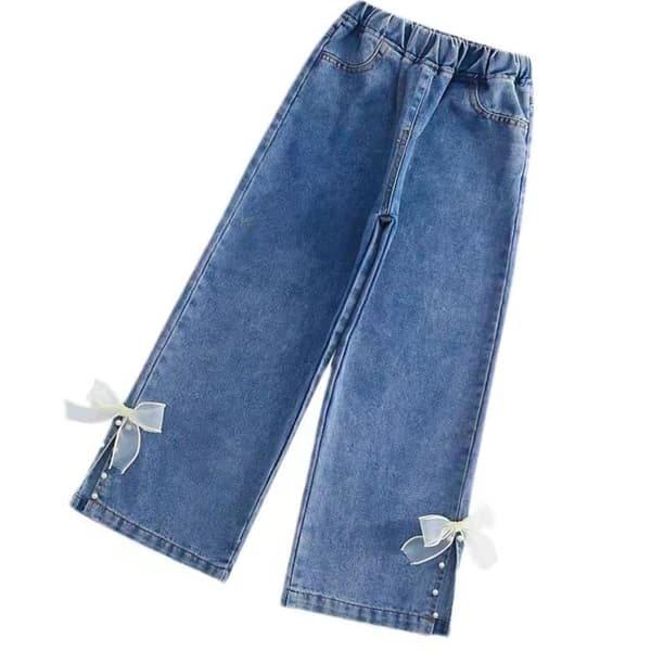 Piger Bredbenede Bukser Elastisk Talje Casual Mode Løs Pasform Lige Ben Bukser til Efterår Forår 120cm 47.2in