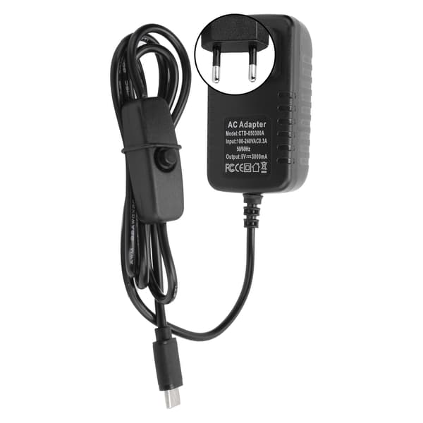 Raspberry Pi 4B 5V 3A Typ C Strömadapter med På/Av-knapp 100 240V EU-kontakt