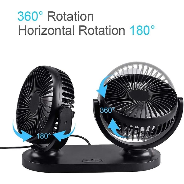 USB tuuletin Mini Double Head Fan 360 Rotation 3 Nopeet Kannettava tuuletin sopii autoon