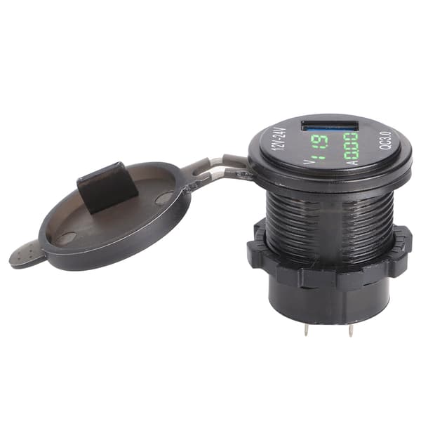 3 I 1 Bil USB Oplader 3.0 Digital Voltmeter Amperemeter Hurtig Telefonopladning Grøn