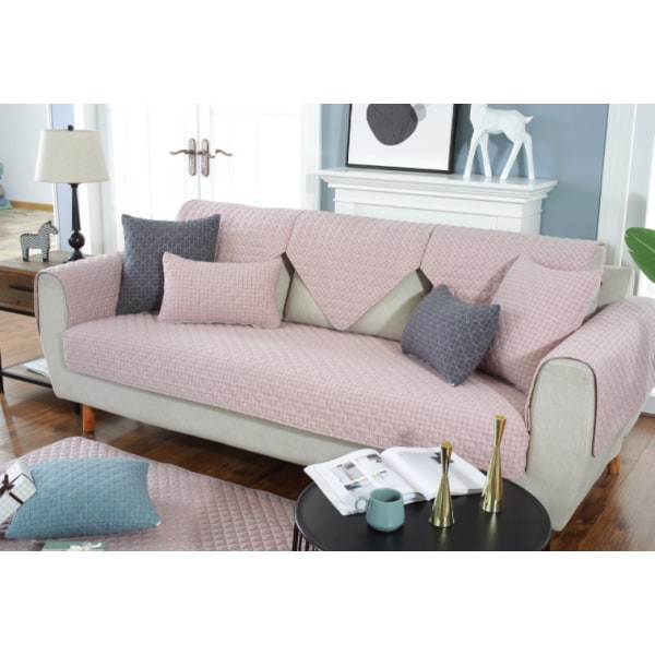 Moderni ja yksinkertainen kudottu pesty puuvilla sohvatyyny, kankainen luistamaton nahkainen cover tyyny (vaaleanpunainen ruudullinen, 90*160cm)