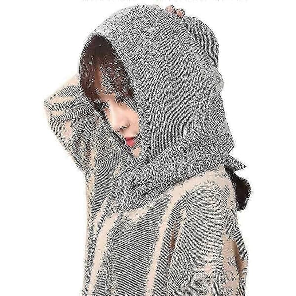Dame Cashmere Hue med Hætte Tørklæde Balaclava til Vinter Beige