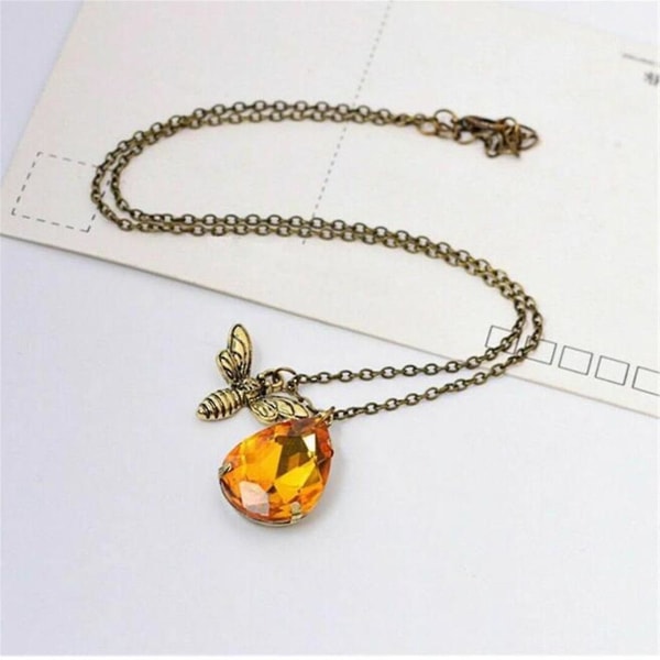 Bee Festival Present Mode Little Bee Golden Crystal Stort hänge halsband