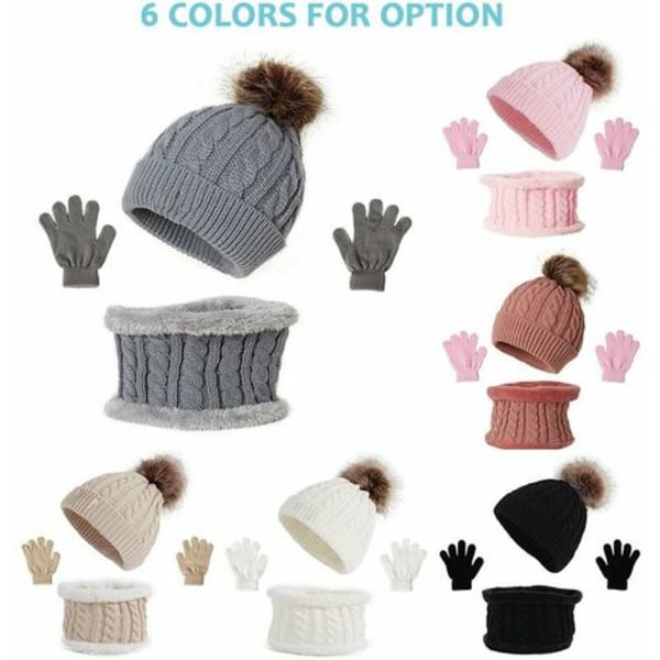Children's hat, scarf, gloves, three-piece jumpsuit, baby winter warm jumpsuit, black - black