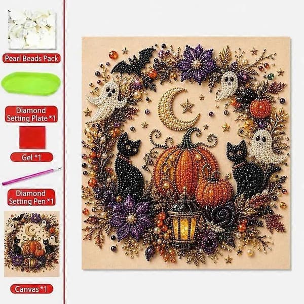Halloween Spøgelse Perlekunst DIY-sæt, 3D Diamantmaleri-sæt med Ramme (#D) | Afslappende og Stressreducerende Håndværk, Spooky-Sød Efterårs Boligindretning #E