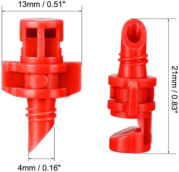 Micro Spray Fan Nozzle, 360 Degree Refraction Atomized Dripper for Hydroponic Garden Irrigation, 20 Pcs (Red)