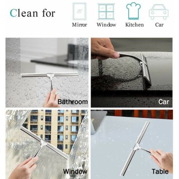 Duschskrapa i glas Hushållsvattenskrapa Rostfritt stål 25,8 x 16,5 cm Rengöringsskrapa för badrumsfönster