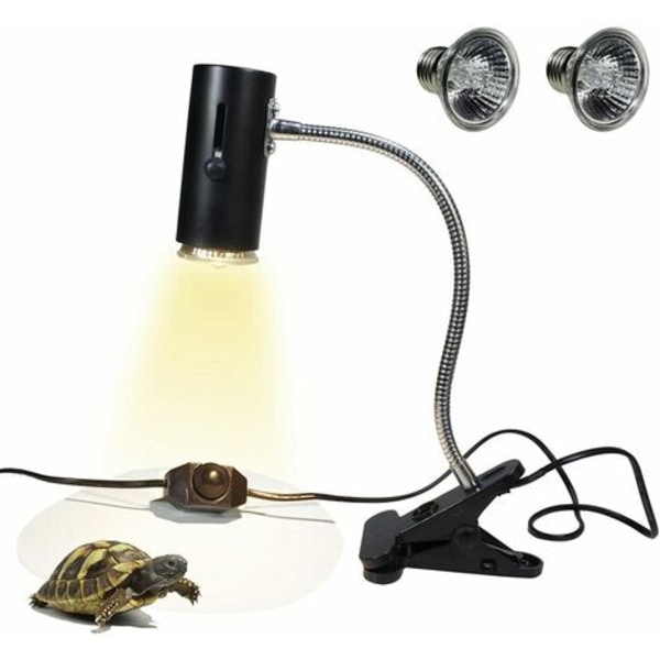 Skildpadde varmelampe, 1 x 50W UVA UVB pærer, infrarød terrarium varmelampe klemlampe med 30CM svanehals lampeholder til R
