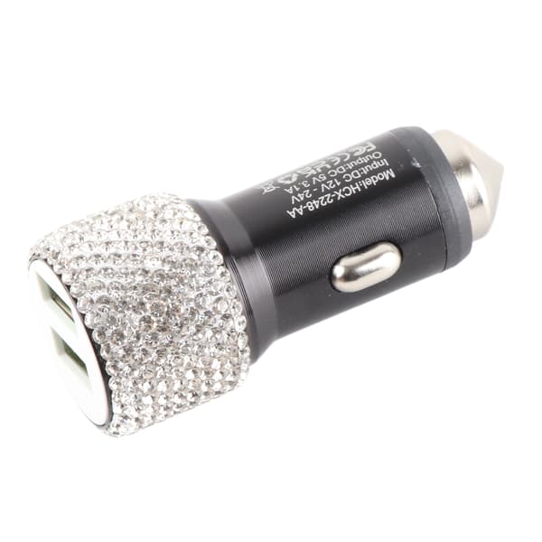 USB Billader 5V Rhinestone Dobbel Port Hurtiglader Adapter Hvit Bilinteriørtilbehør