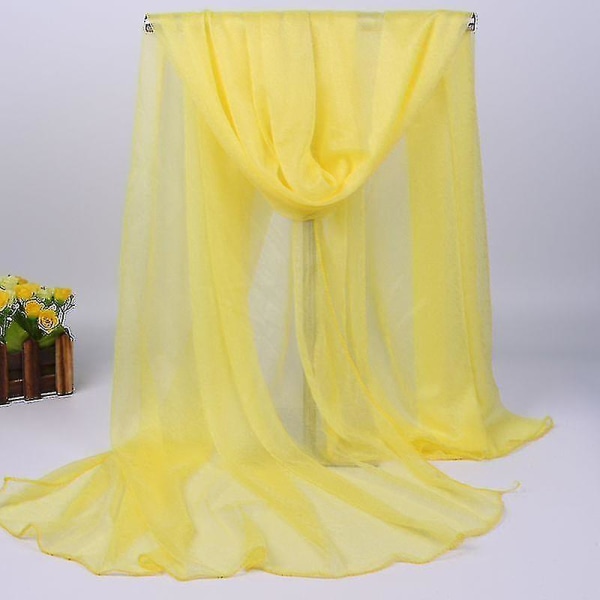 Kvinnors långa mjuka omslagssjal Chiffong Silke Casual Scarf Scarves Stoles Yellow