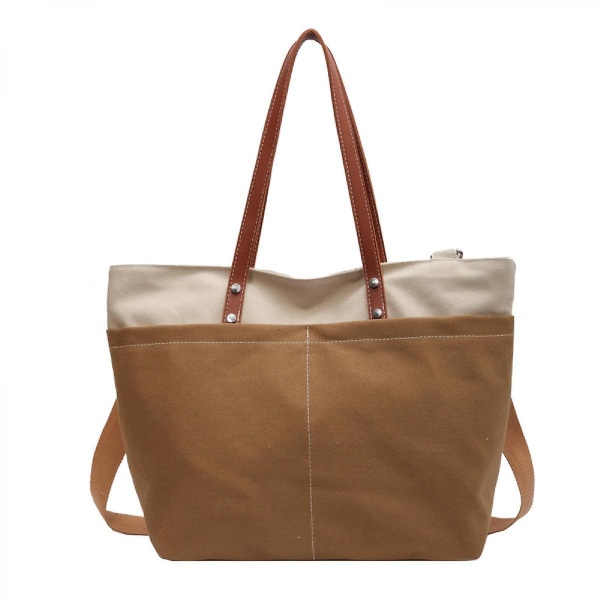 Enkel canvasväska för kvinnor Oxford-handväska i tyg med stor kapacitet Mode Casual Axelväska (khaki)