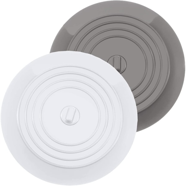 Silikone badepropper Køkkenvaskprop 15,3 cm diameter til køkkener, badeværelser og vaskerum Afløbsprop (2 stk, hvid+grå)