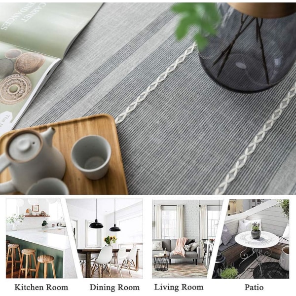 Elegant bomulds- og hørdug, vaskbart køkkenbordsdæksel til spisebord, picnicdug (asymmetri - grå, 140 x 200 cm),