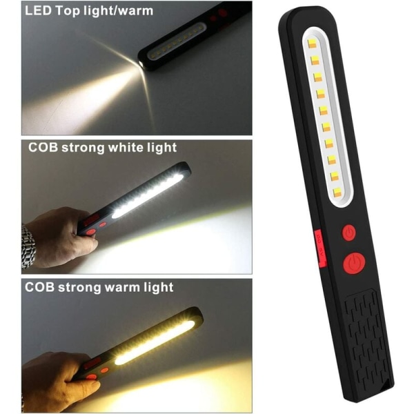 Uppladdningsbar LED-arbetslampa, dubbelfärgad kombinationsljusinspektionslampa 2 i 1 COB LED-lampa med dubbelmagnet för A