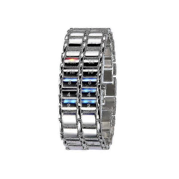 Herr Binary Led Digital Quartz Armbandsur Fars Dag Mode Kreativ Present Silver