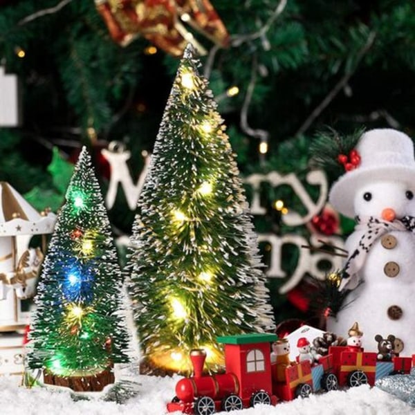 Minitræ, sødt juletræ, kunstigt juletræ, mini juletræ, miniature dekoration, 9 stk miniature dekoration