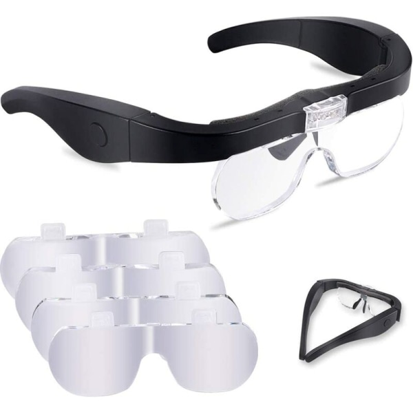 Förstoringsglasögon med 2 lysdioder, förstorande frontheadset Hands-free förstoringsglas med 4 avtagbara linser för Readi