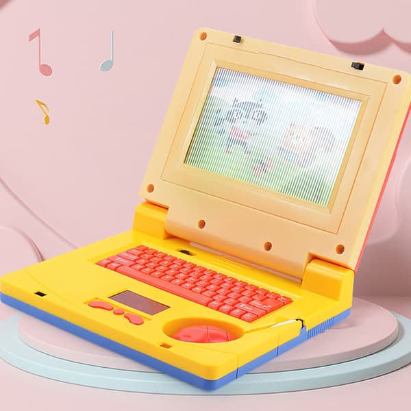 Lærings-laptop for barn, høy simulering, lyd, musikk, datamaskin, engelsk, gul