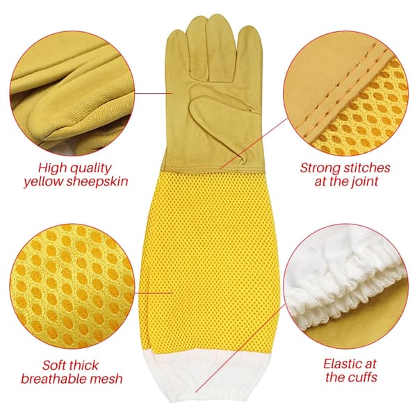 Beekeeper Gloves Protective Sleeves Ventilated Professional Anti Bee for Beekeeping Beekeepers Prevent Beehive Tools XL