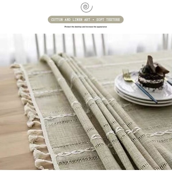 Tyylikäs puuvilla- ja pellavapöytäliina, pestävä keittiön cover ruokapöytään, piknikpöytäliina (raidat - mantelinkeltainen, 140 x 180 cm),