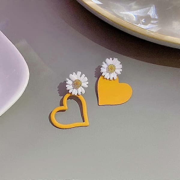 Koreansk stil øreringe søde stud øreringe kærlighed hjerte legering temperament sød lille tusindfryd blomst mode smykker