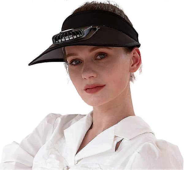Solhatt för kvinnor med fläkt, stort solskydd, solskyddshatt med justerbart elastiskt spänne Black