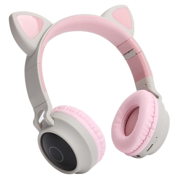 Kattöron Hörlurar 3D LED-ljus Trådlösa Bluetooth 5.0 Vikbara Hörlurar med Mikrofon Grå Rosa