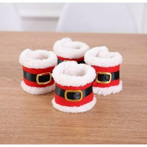 4pcs Christmas Napkin Ring Holders, Santa Sashes Design, Party Dinner Table Decor