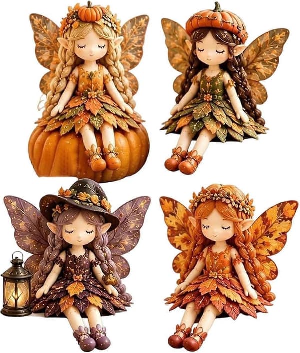 Fairy Patchwork DIY-kolleksjon, Blomsterfeer Patchwork Håndlaget Sysett, Lag 4 stk Vingede Alvedukker for Nybegynnere Hjemmeinnredning E1