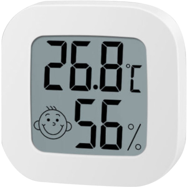 Mini Smiley elektronisk termohygrometer, indendørs, dobbeltklæbende, lille skærm (hvid)