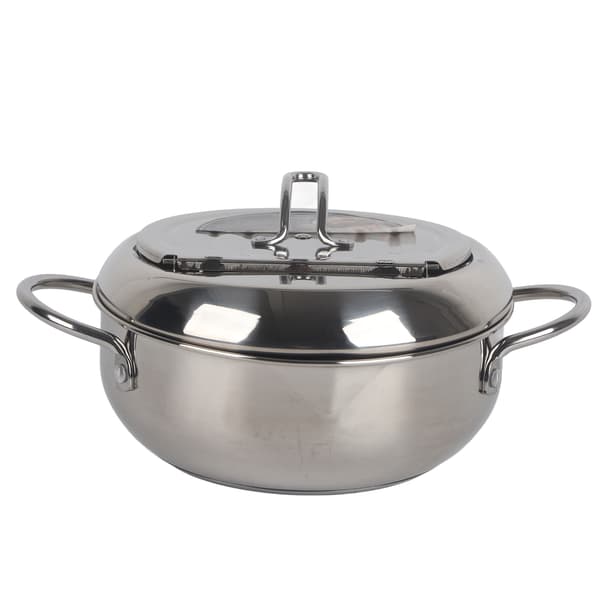 Frituregryde i rustfrit stål med termometer, non-stick frituregryde