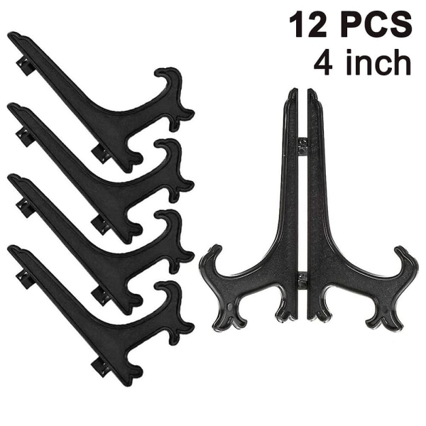 Piao 12 kpl muovitelineitä Lautastelineet, lautastelineet, taitettavat lautaset, esittelytelineet keräilylautasten esittelyyn, kulhotelineet, kirjat, P Black 4 inch