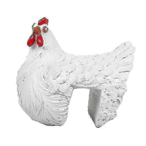 Harpiks Kyllingefigur til Have Gård Haveindretning Statue Hane Hane Plug In Sæde Høne Udendørs Stige White