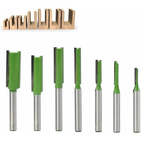 7-pack 6 mm skaft raka överfräsbits, enkel/dubbel flöjtöverfräs, träöverfräs, rakt skuren plan trimmönster R