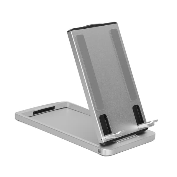 Justerbart Vikbart Mobiltelefon- och Surfplatteställ i Aluminiumlegering Silver