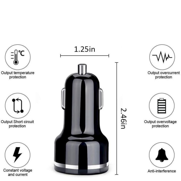 Billaddare Zinklegering Dual Port Billaddare (Svart QC3.0 Dual)