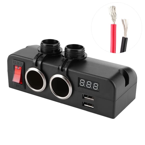Sigarettenneruttak Splitter 3 i 1 Multifunksjon USB Billader Voltmeter Strømadapter