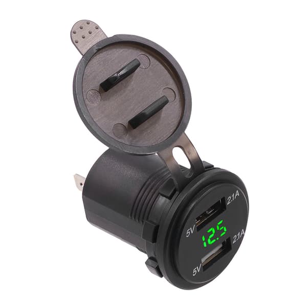 Vandtæt Dobbelt USB 4.2A Oplader LED Digital Display Voltmeter 60 cm Ledning Grøn DC12-24V
