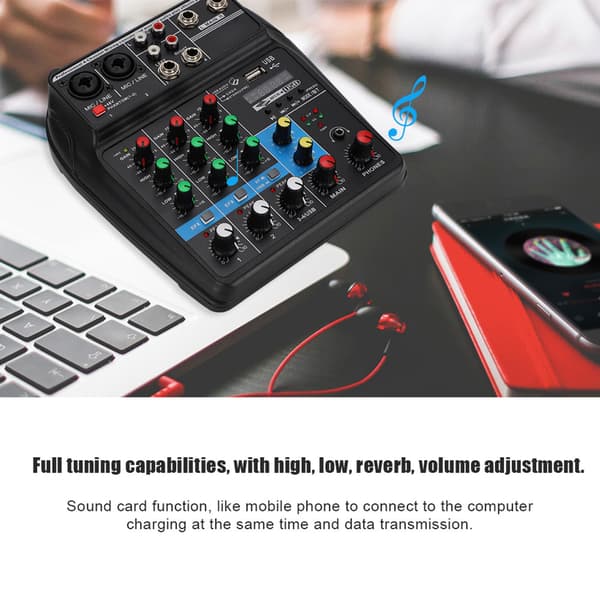 Mini USB Bluetooth Lydkort 4-Kanals Mixer til Hjemme Scene 100-240V US