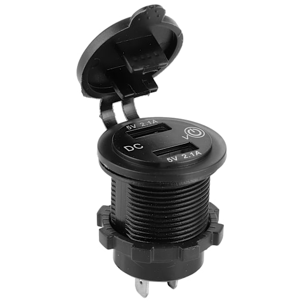 Dobbelt USB Biloplader 12V 24V 2.1A Voltmeter Blå Indikator Lighterstik