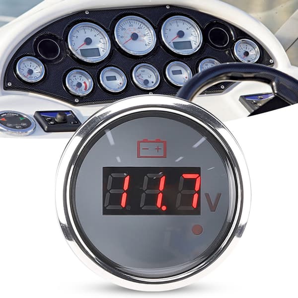2-tums Batterispänningsmätare LED Digital Display IP67 Vattentät Smart Alarm Universal för Båt Bil Vit