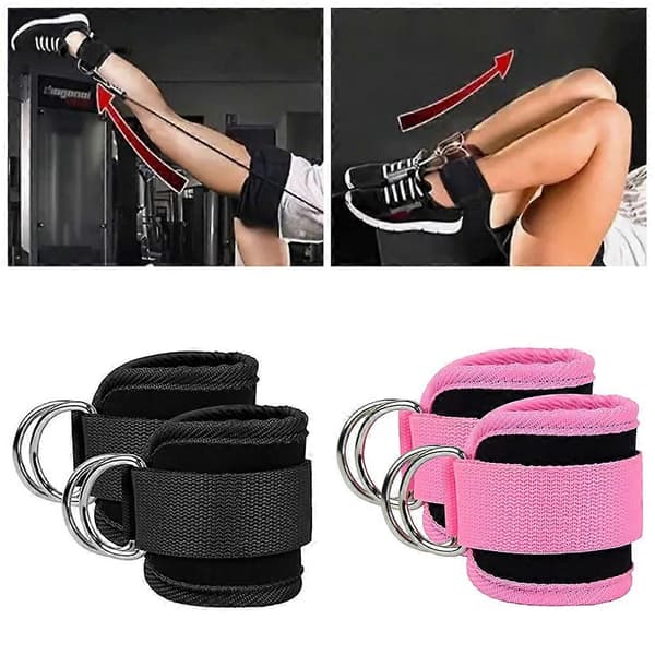 Ankelstropper for kabelmaskiner Sikker dobbel D-ring design Hjemmekabelmaskin Trening Pink