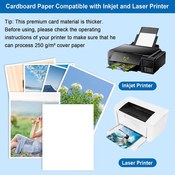 100 Sheets A4 White Printer Paper, 250 gsm Thick White A4 Paper for Printing, Invitations, Menu Cards, Weddings