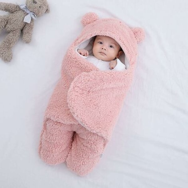 Unisex baby-svøbtæppe, børnepasnings-græstaske, svøbe-sovepose med hætte Nyfødt-Pink-S(0-3 måneder)