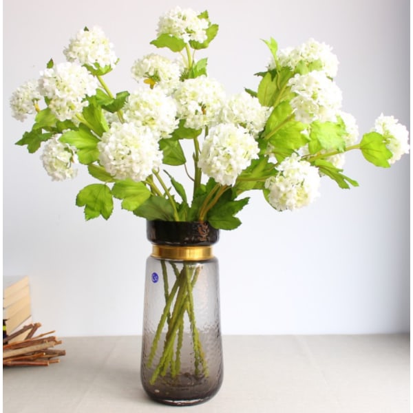 Konstgjord snöboll Viburnum grön hortensia 2 huvuden Naturlig naturtrogen Real Touch Konstgjord latex långstam hortensia för heminredning Utomhusbröllop D
