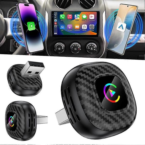Trådløs CarPlay-adapter Lagfri tilkobling Stabil trådløs Android Auto-adapter med stemmestyringsfunksjon Black